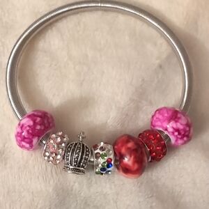 Vibrant Pink and Silver Charm Bracelet